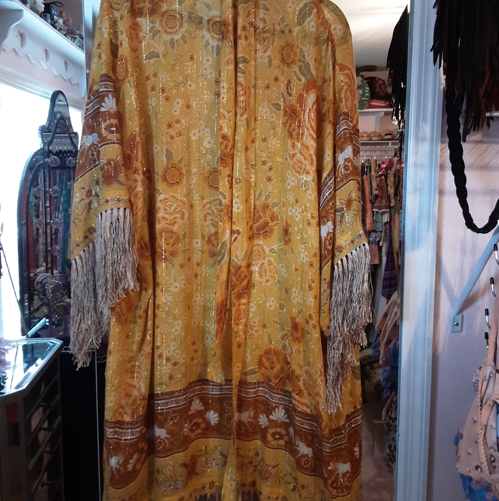 SPELL PORTOBELLO FRINGE MIDI KIMONO